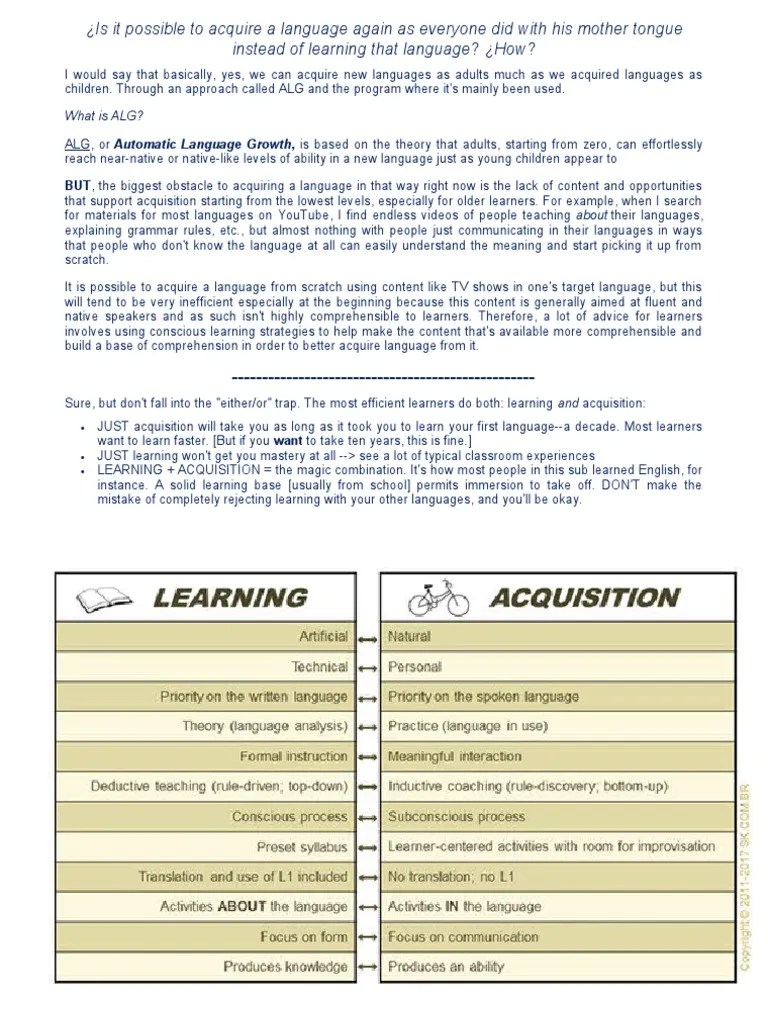 Learning Vs. Acquisition | PDF