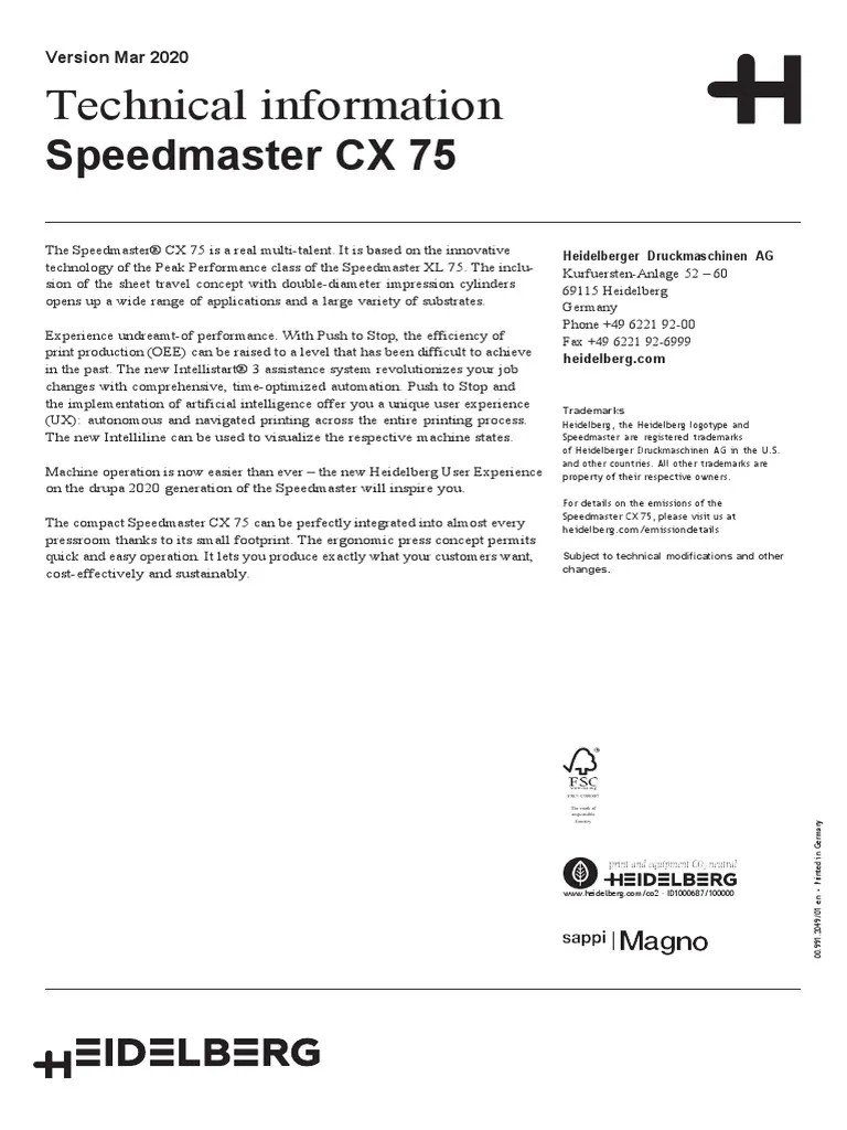 Technical Data Speedmaster CX 75 | PDF | Length | Computing