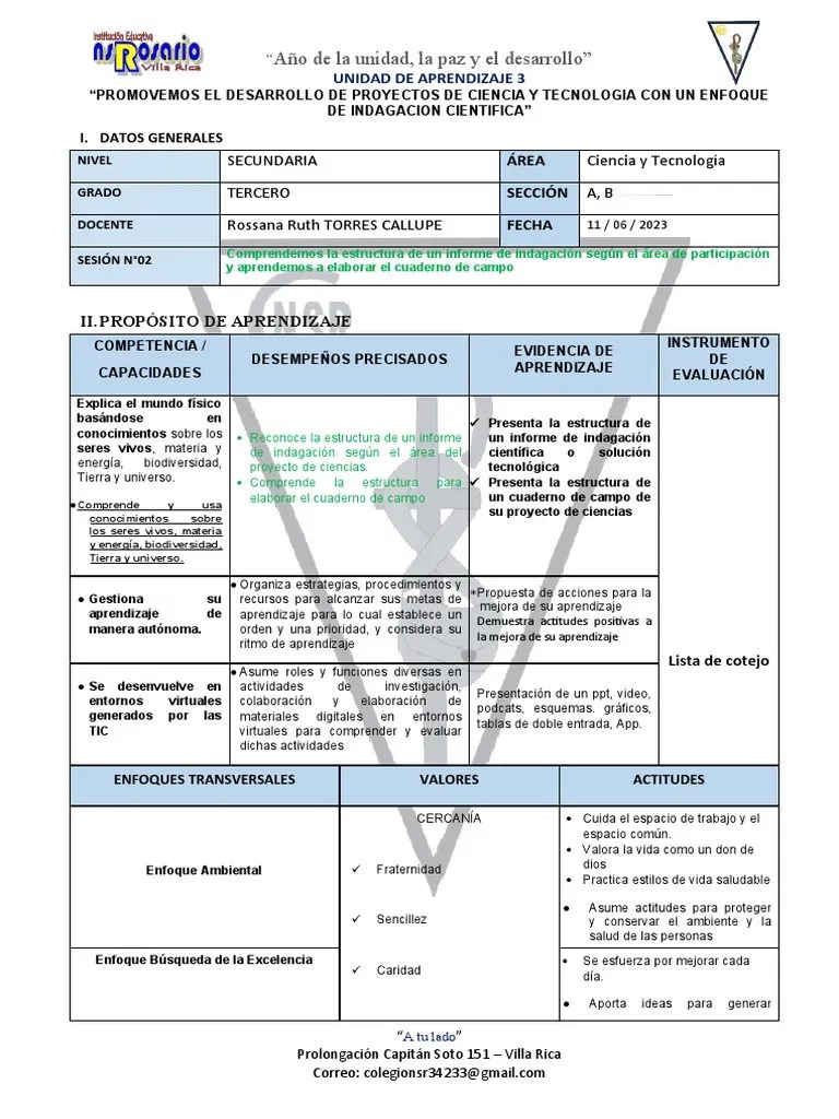 Sesion De Aprendizaje 03 3RO A, B, C | PDF | Aprendizaje | Evaluación