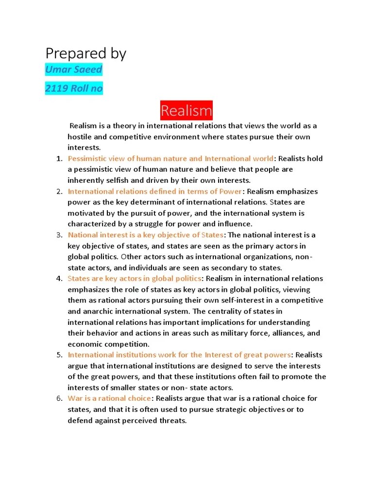 Realism | PDF | International Relations | Global Politics