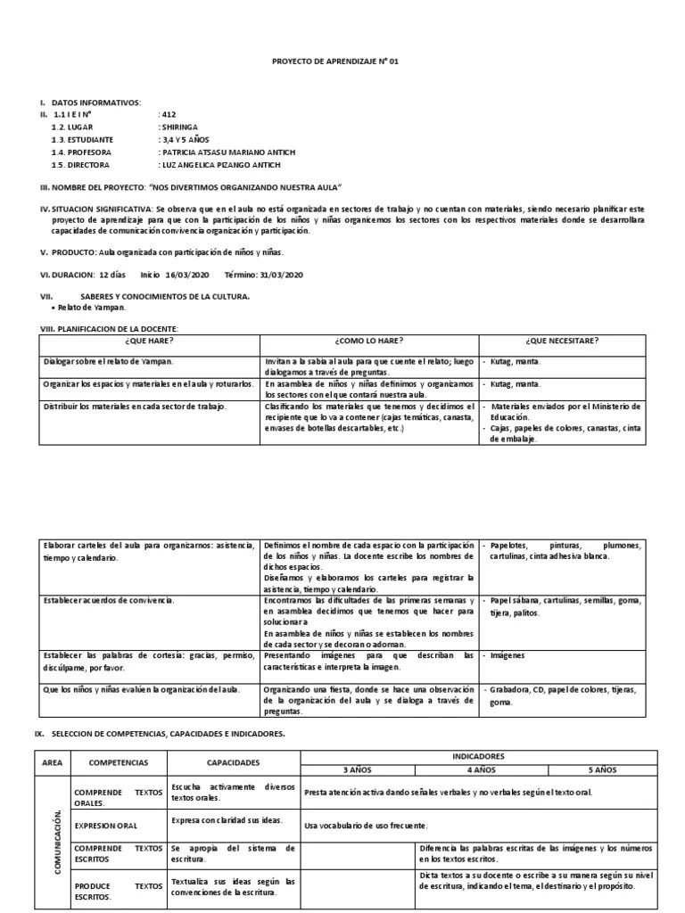 PROYECTO DE APRENDIZAJE #1 Si | PDF | Salón De Clases | Science