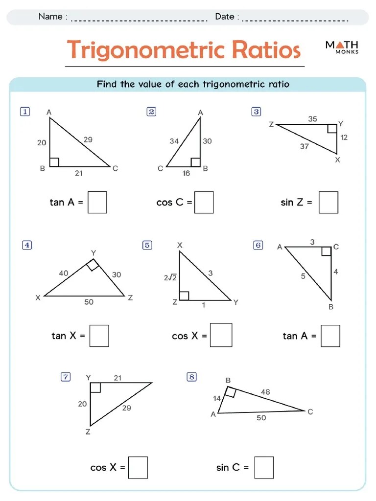 Trigonometric Ratios Worksheet With Answers | PDF