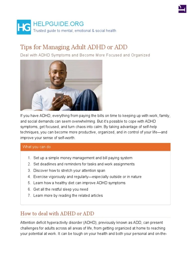 Adult Adhd | PDF | Attention Deficit Hyperactivity Disorder | Sleep