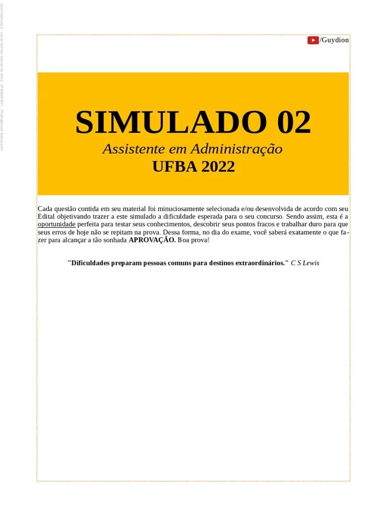 Simulado 02 Ufba 2022 Assistente Em Administracao Por Guydion | PDF ...