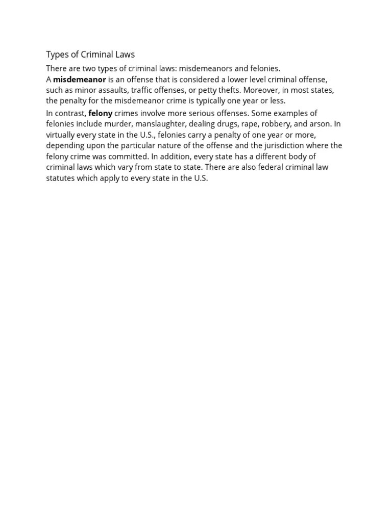Types Of Criminal Law | PDF