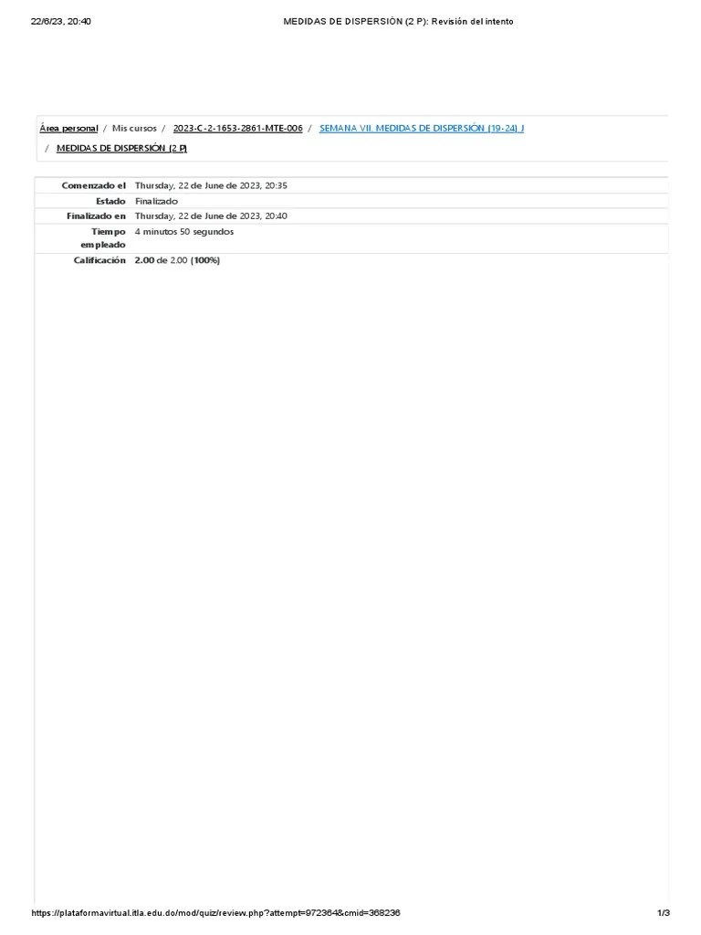 MEDIDAS DE DISPERSIÓN (2 P) - Revisión Del Intento | PDF | Dispersión Estadística | Diferencia