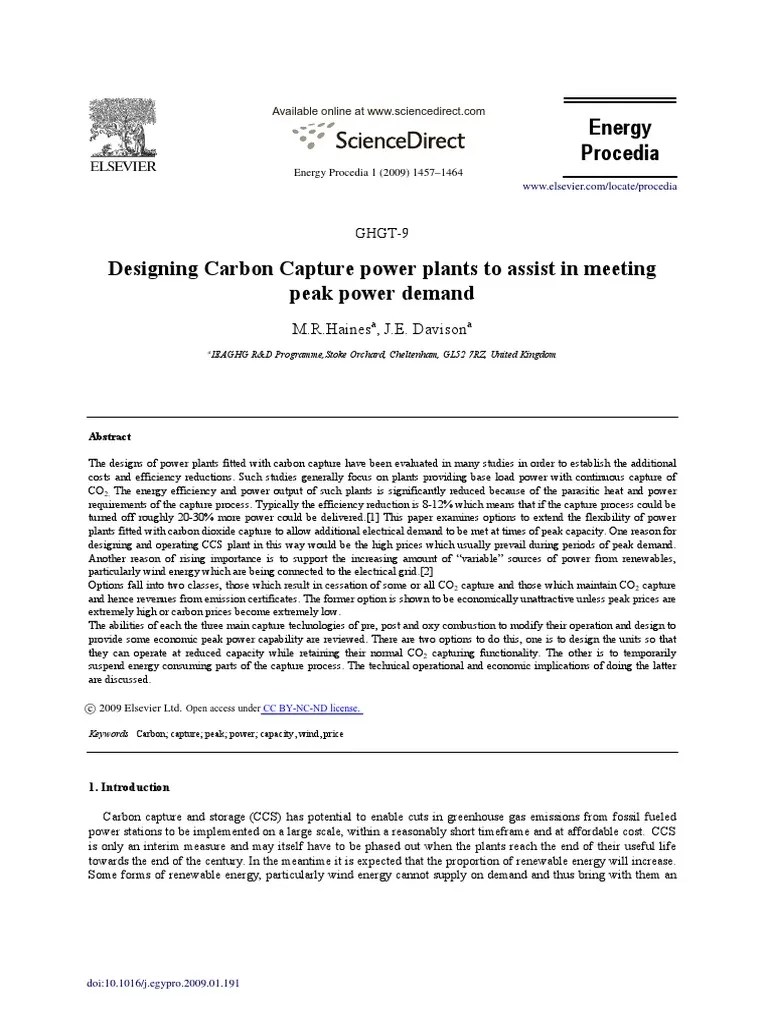 Designing Carbon Capture Power Plants To Assist In | PDF | Carbon ...