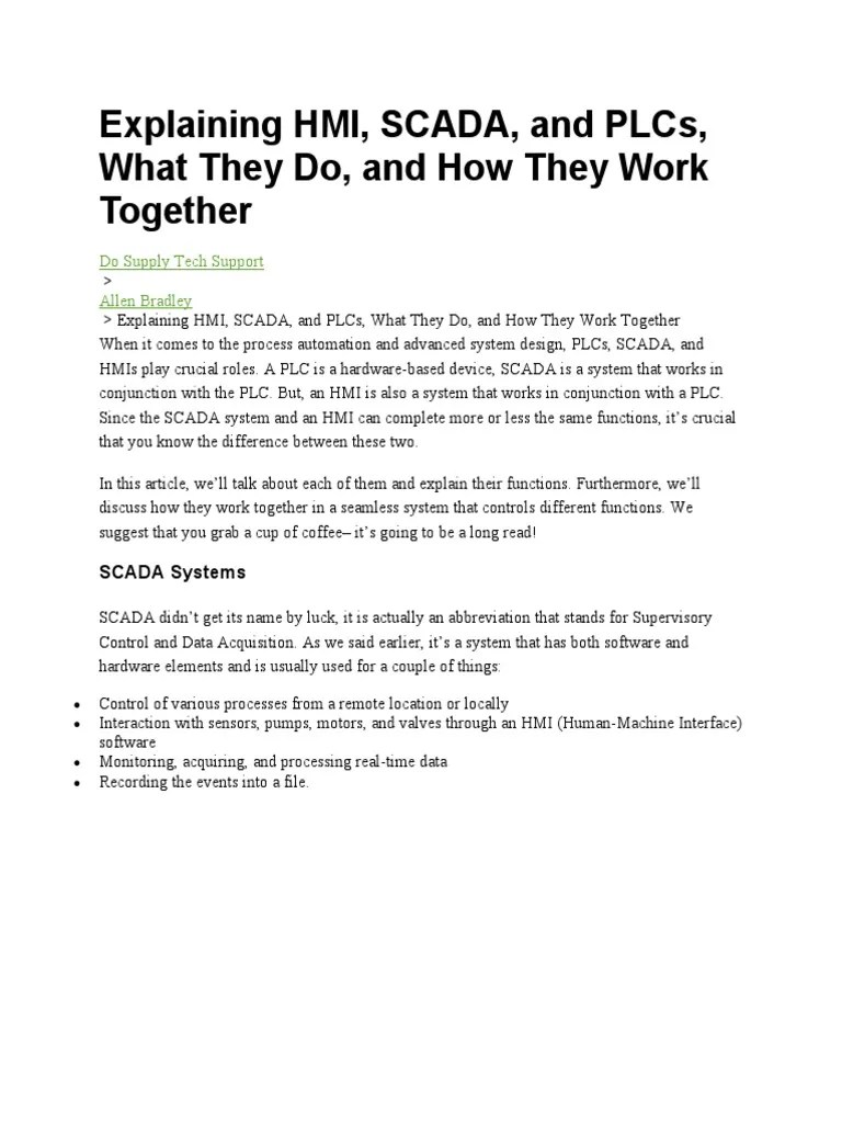 Explaining HMI - SCADA - PLC | Download Free PDF | Programmable Logic ...
