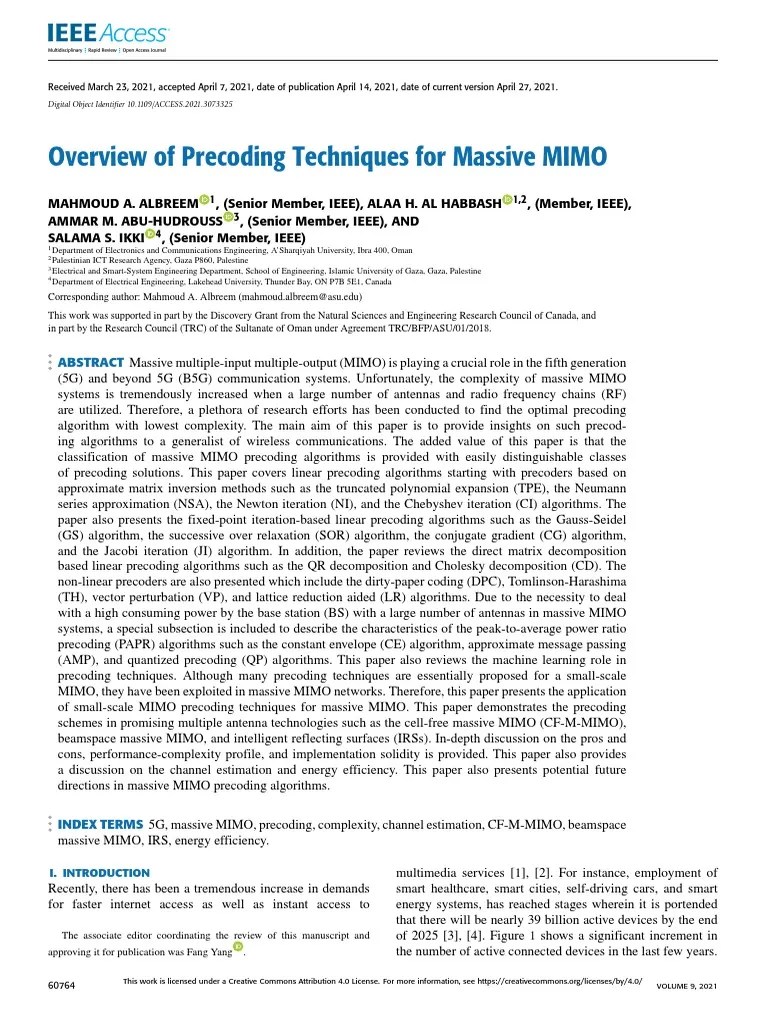 Overview Of Precoding Techniques For Massive MIMO | Download Free PDF | Mimo | Duplex ...