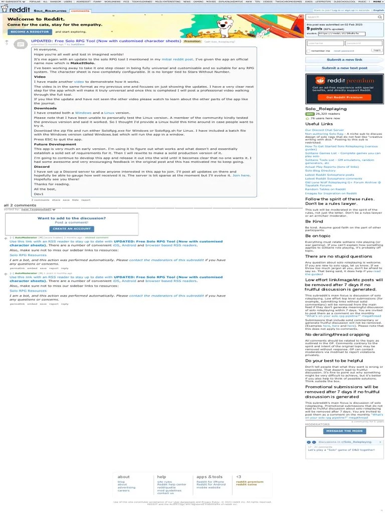 UPDATED: Free Solo RPG Tool (Now With Customised Character Sheets ...