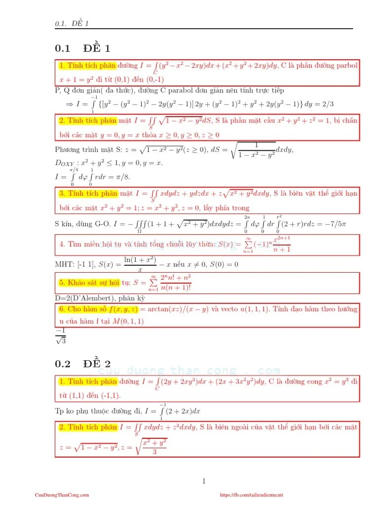 Giai-Tich-2 - Ontapgt2 - (Cuuduongthancong - Com) | PDF