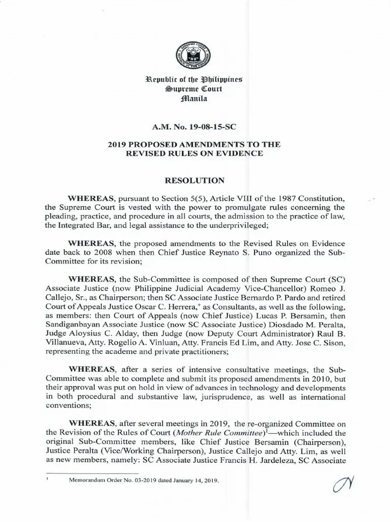 Evidence Revised Rules (Am-19!08!15-Sc) | Download Free PDF | Judicial ...