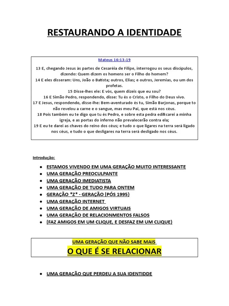 Restaurando A Identidade | PDF | São Pedro | Jesus