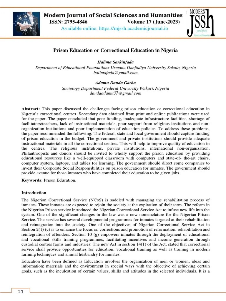 Prison Education Or Correctional Education In Nigeria | PDF | Prison ...