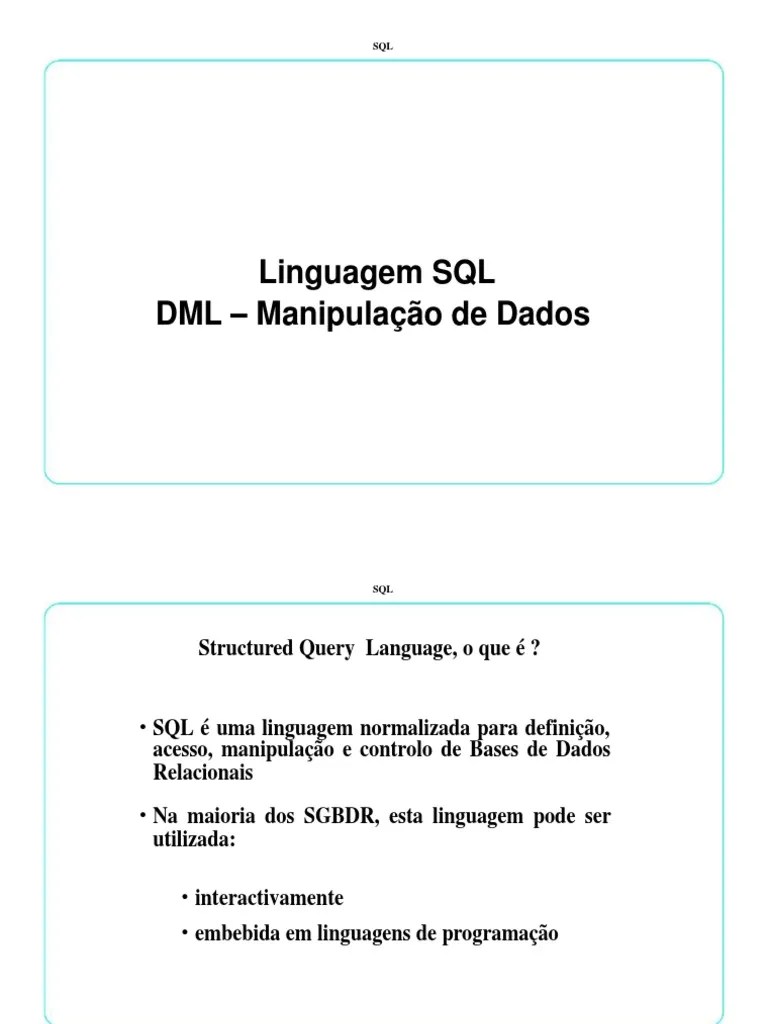 4 SQL - Dml-Insert, Update, Delete, Select | PDF | SQL | Gestão De Informação