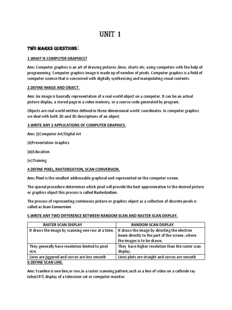 CG Unit 1 | Download Free PDF | Stereoscopy | Computer Graphics