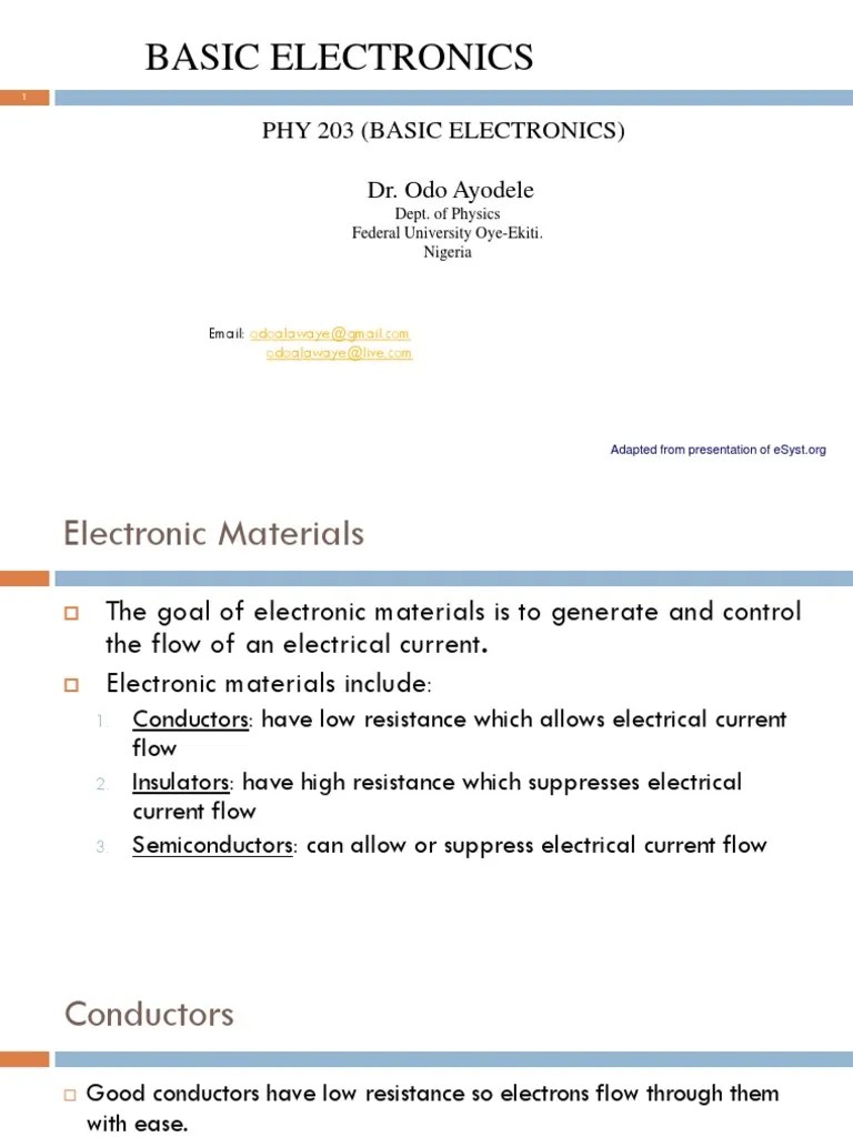 BASIC ELECTRONICS Lecture 1 | PDF | Semiconductors | Doping (Semiconductor)