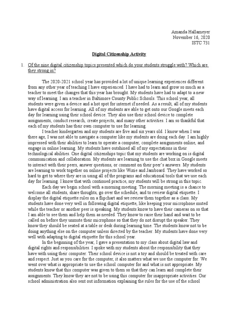 Digital Citizenship Activity | PDF