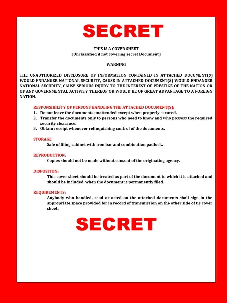 Badac Secret Cover Sheet Pdf