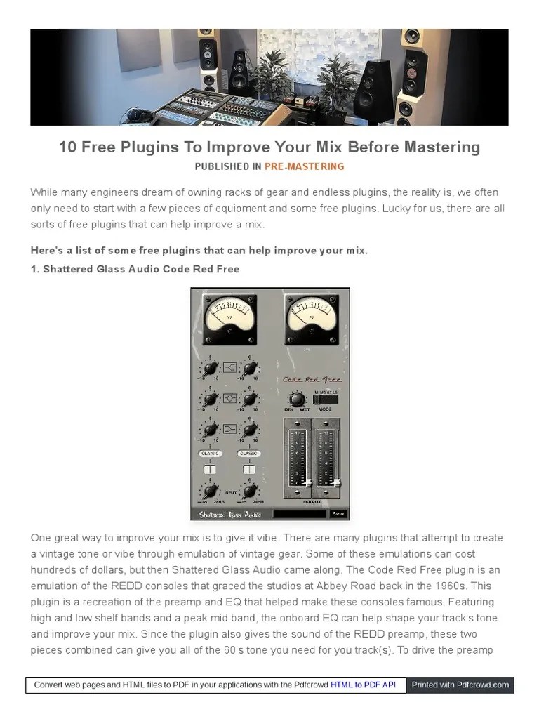 10 Free Plugins To Improve Your Mix Before Mastering | Download Free PDF | Equalization (Audio ...