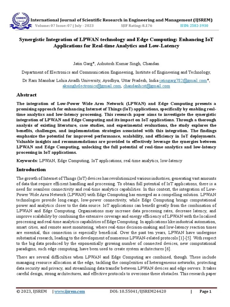 Synergistic Integration Of LPWAN Technology And Edge Computing ...