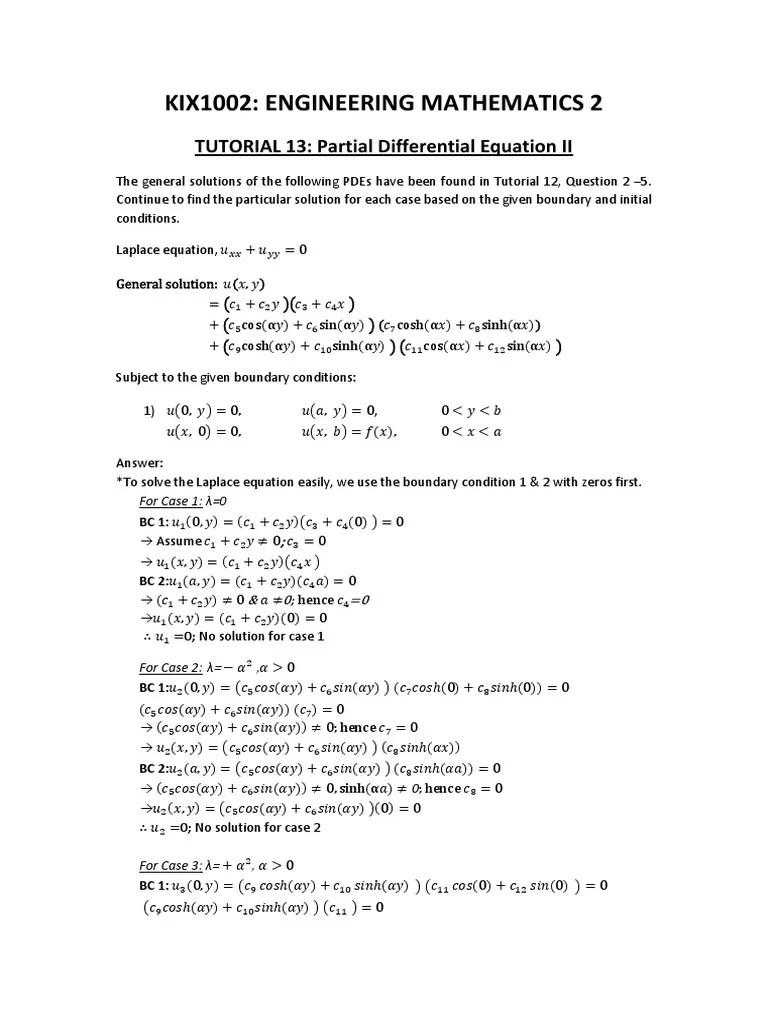Tutorial 13-14 Pde (solution) (1) | PDF | Partial Differential Equation | Rates