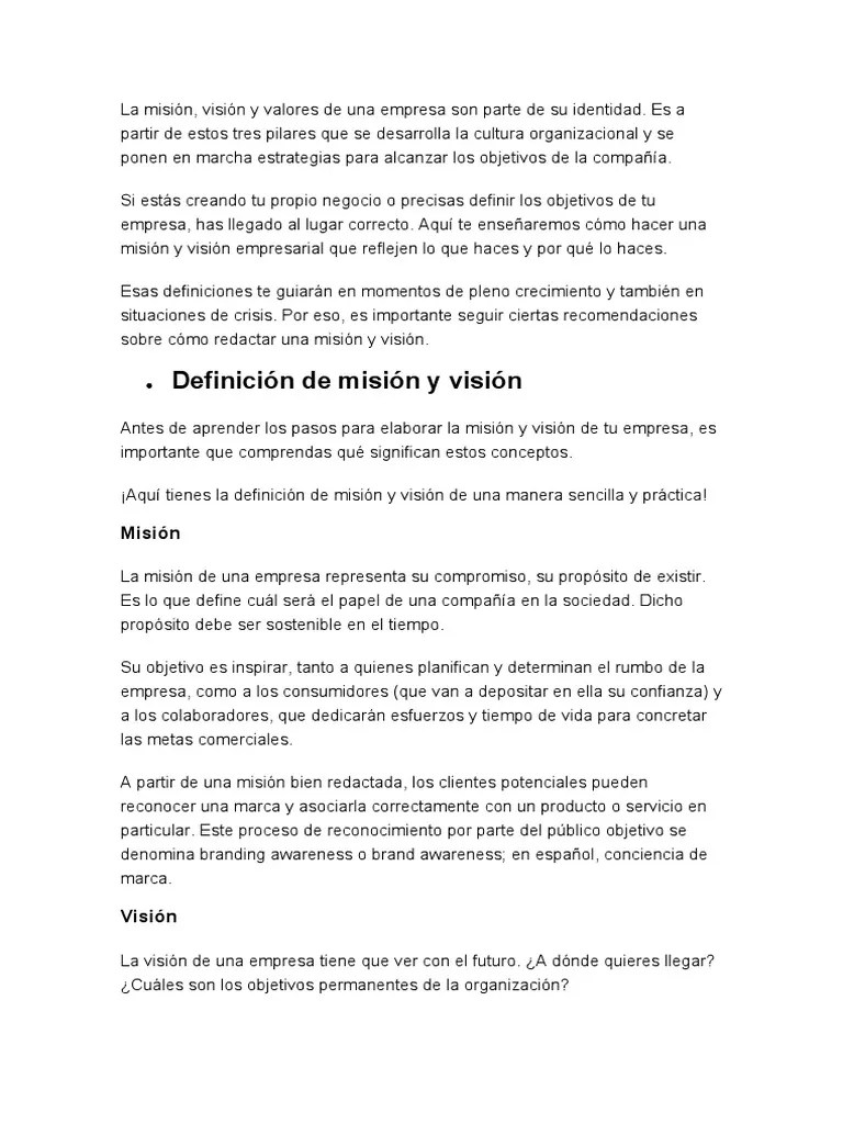Mision Y Vision | PDF | Marca | Responsabilidad Social Corporativa