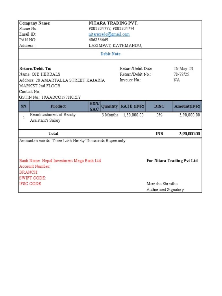 Debit Note Format | PDF