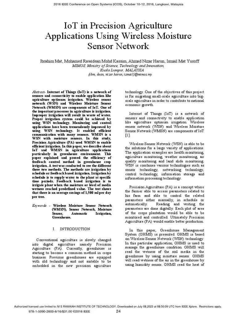 IoT In Precision Agriculture Applications Using Wireless Moisture ...