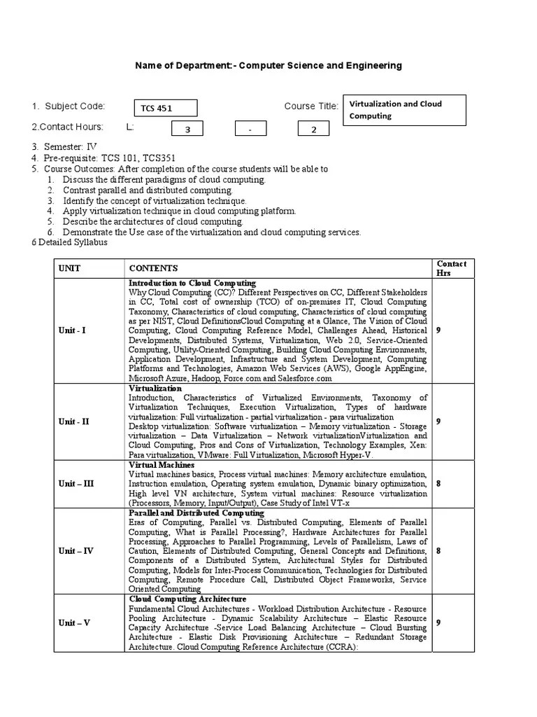 Cloud Computing Syllabus | PDF | Cloud Computing | Virtualization