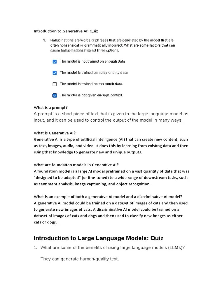 Answer For Introduction To Generative AI Quiz | PDF | Artificial ...