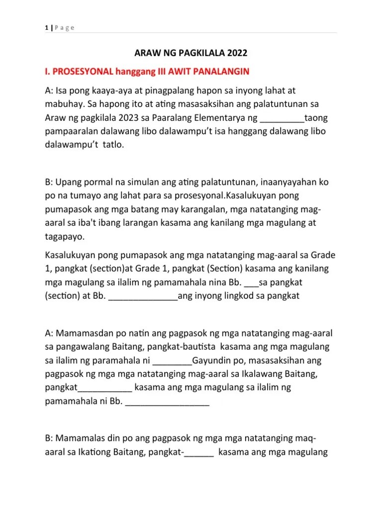 Araw NG Pagkilala 2023 Script | PDF
