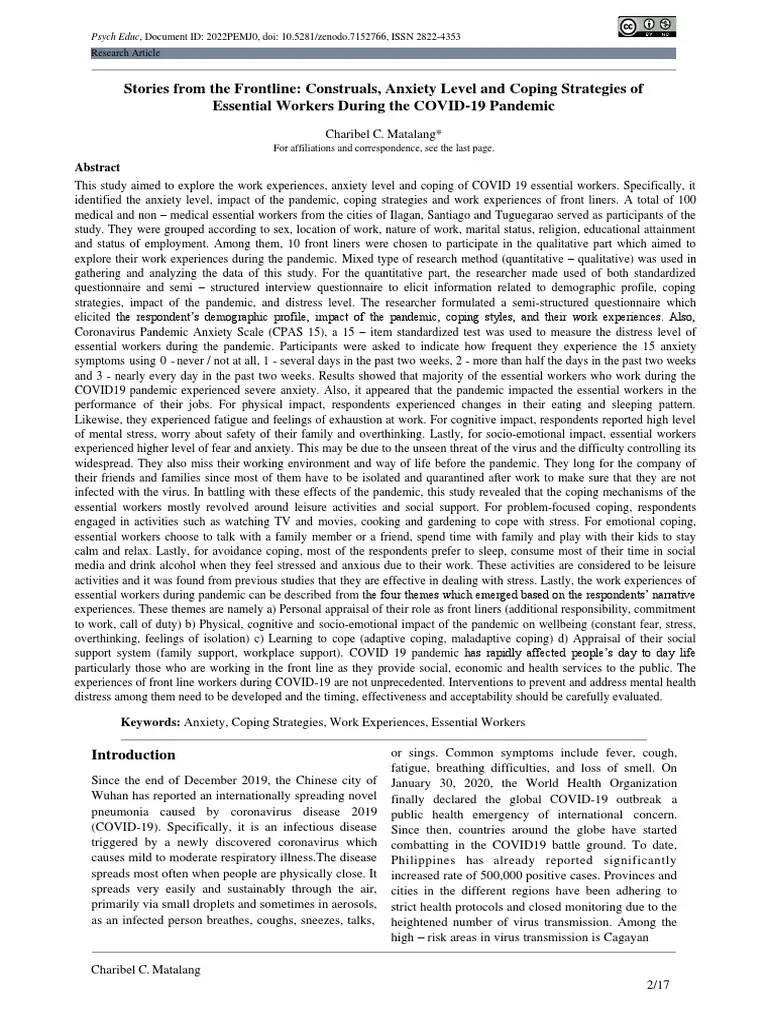 Stories From The Frontline: Construals, Anxiety Level And Coping ...