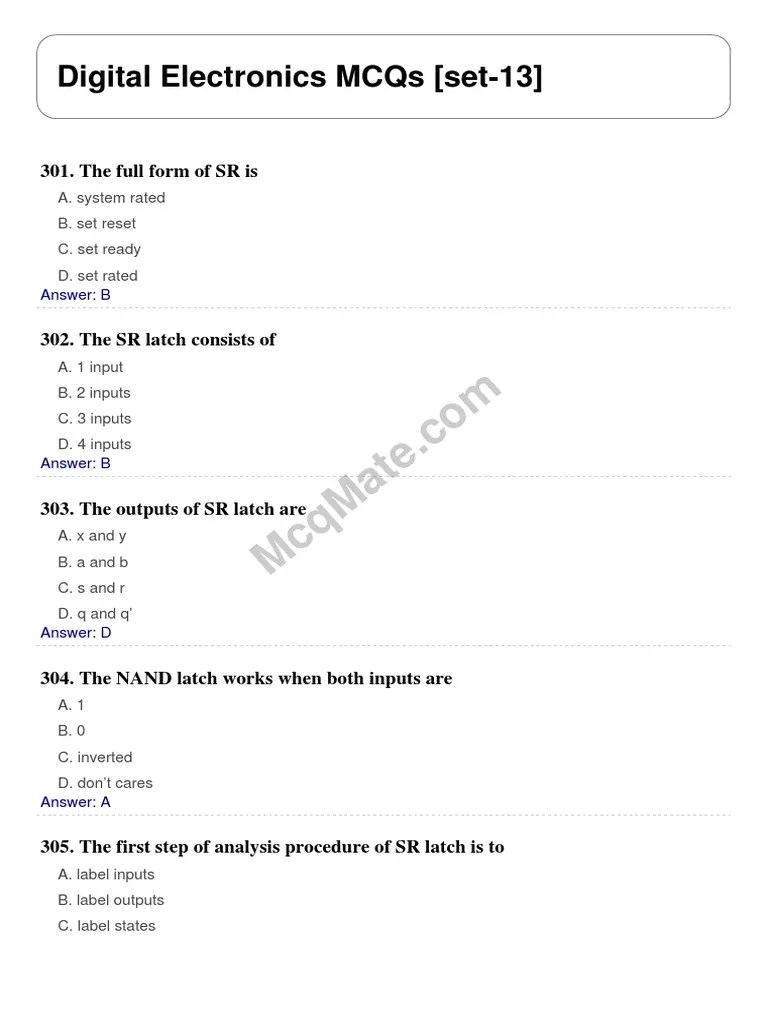 Digital Electronics Solved MCQs (Set-13) | PDF