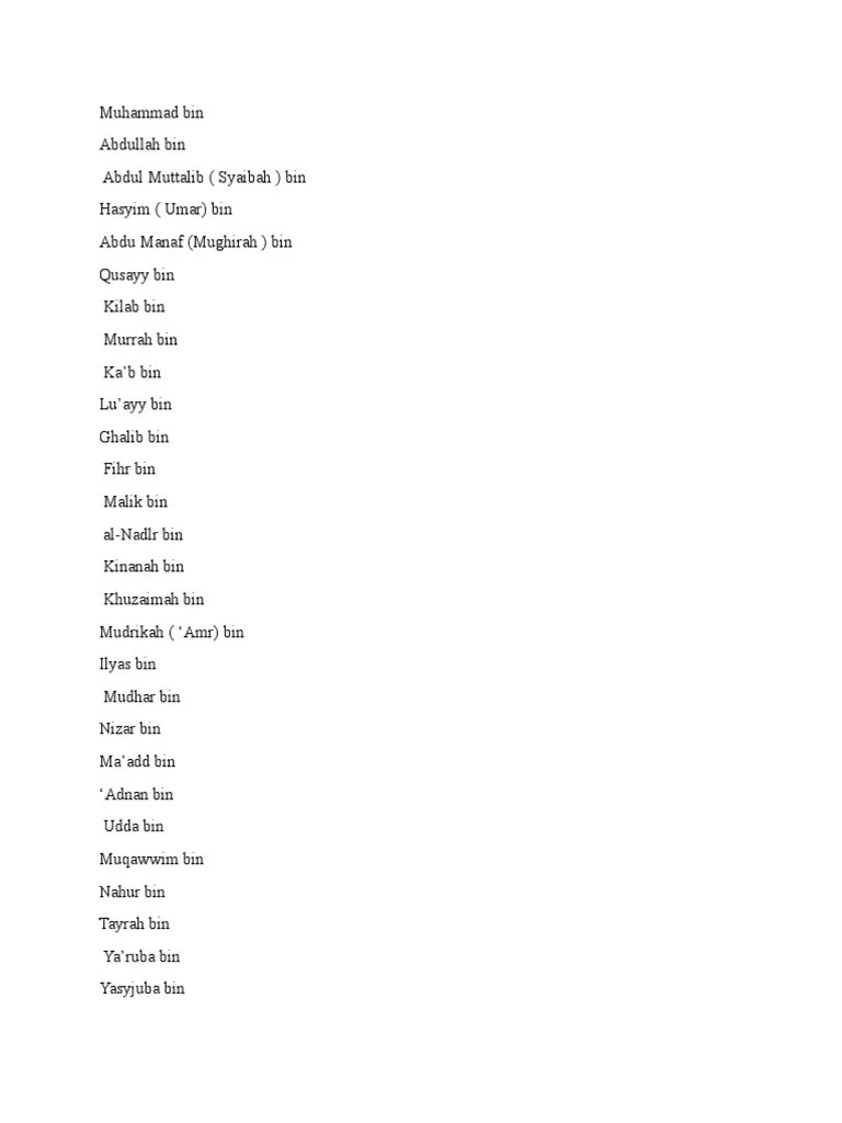 Silsilah Nabi Muhammad Dari Nabi Ismail | PDF