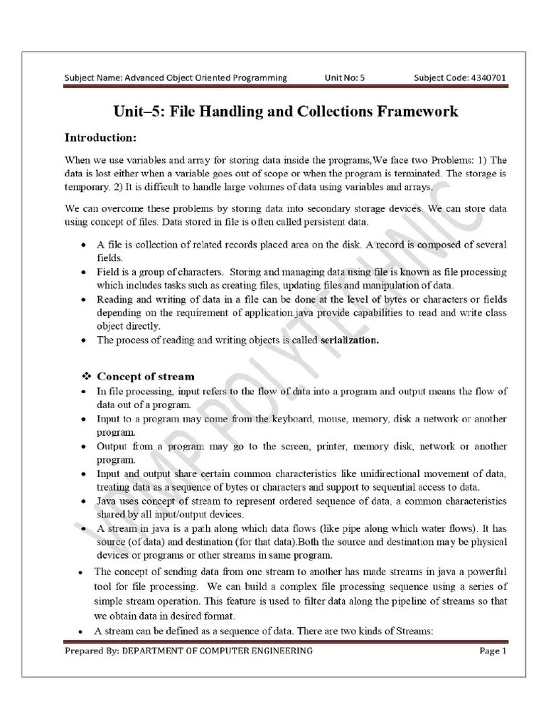 Unit 5 File Handling And Collections Framework - NP Wordpress - Image | PDF