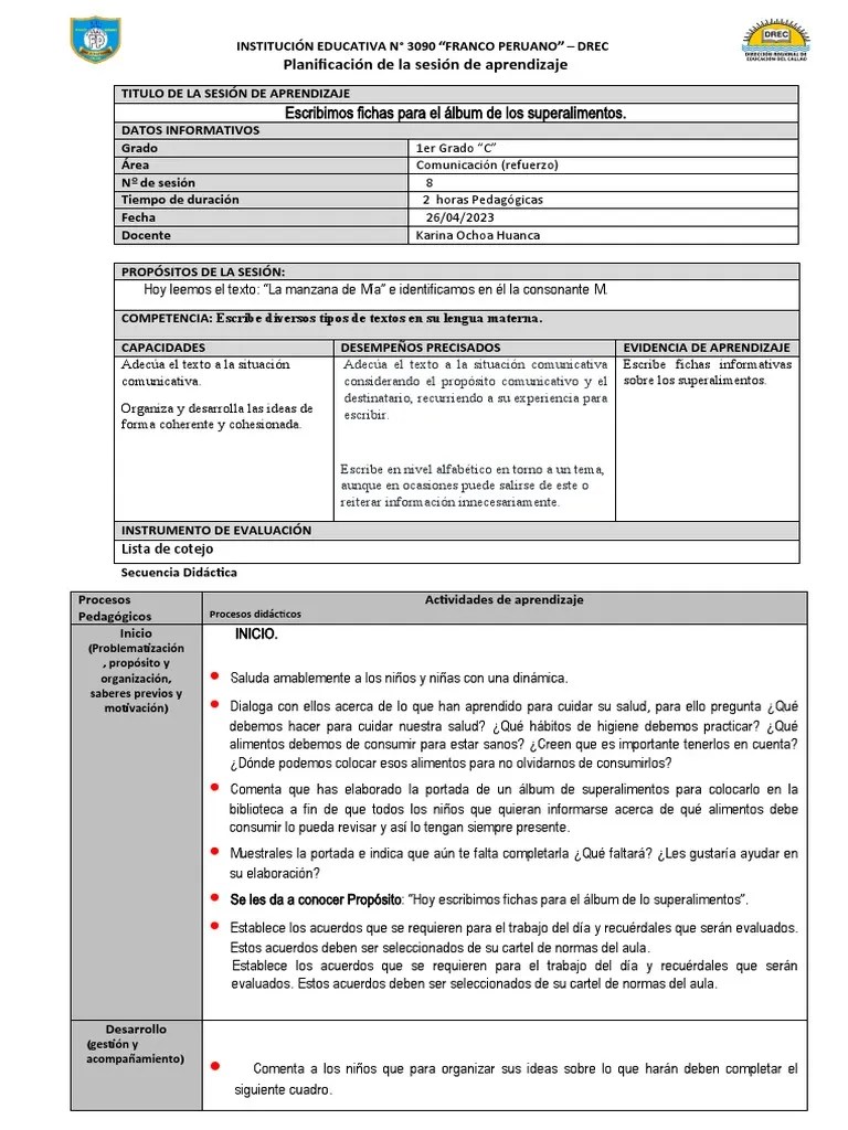 Sesion Comu Escribimos Fichas | PDF | Aprendizaje | Cognición