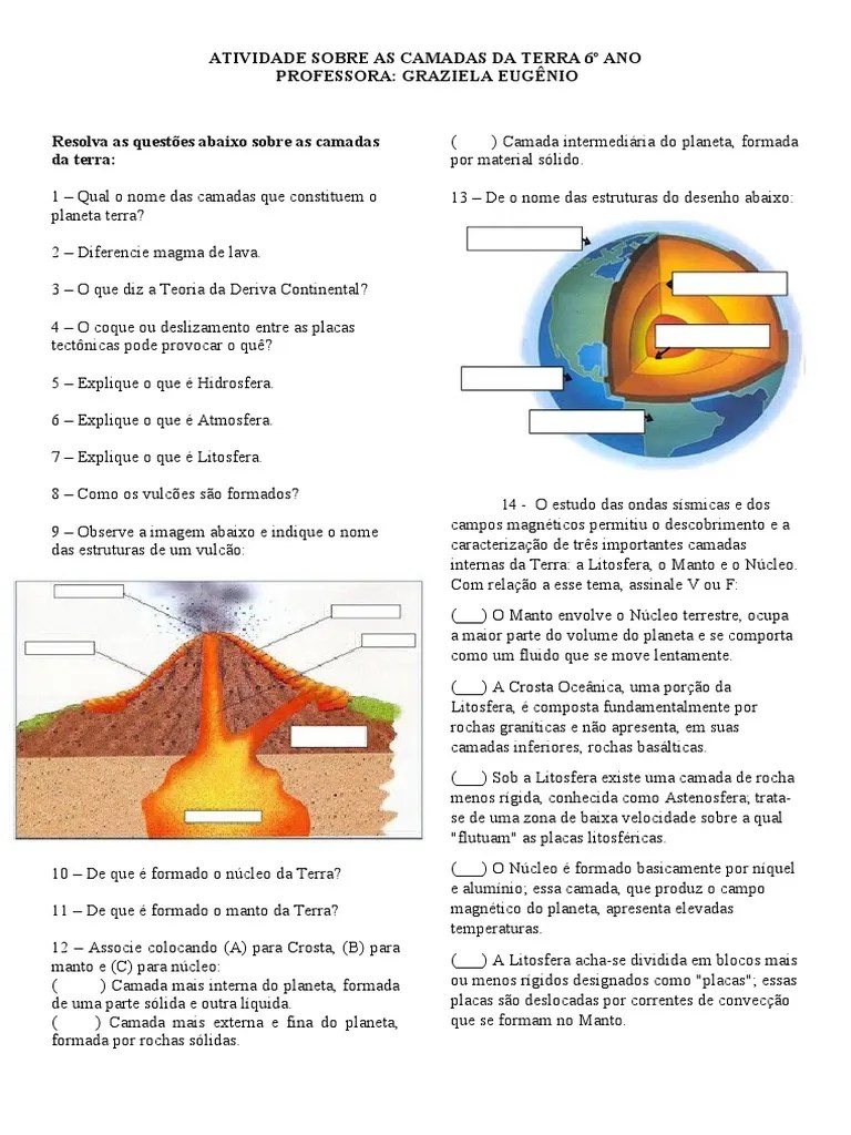 Exercicios Camadas Terra E Vulcão | PDF