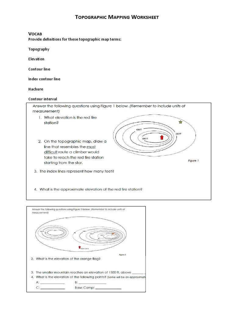 Topographic Mapping Worksheet | PDF