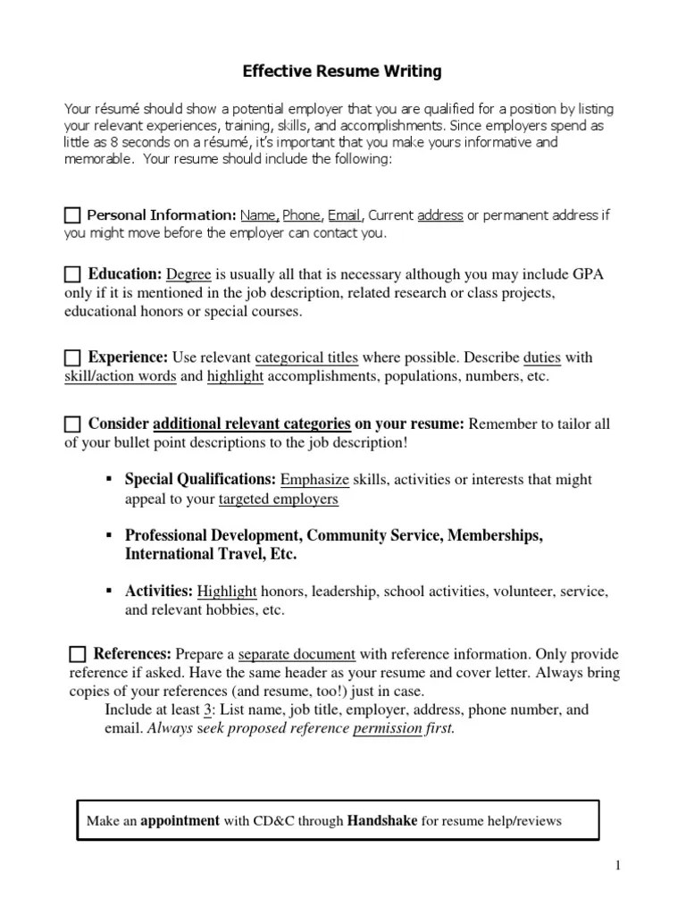 Effective Resume Writing | PDF