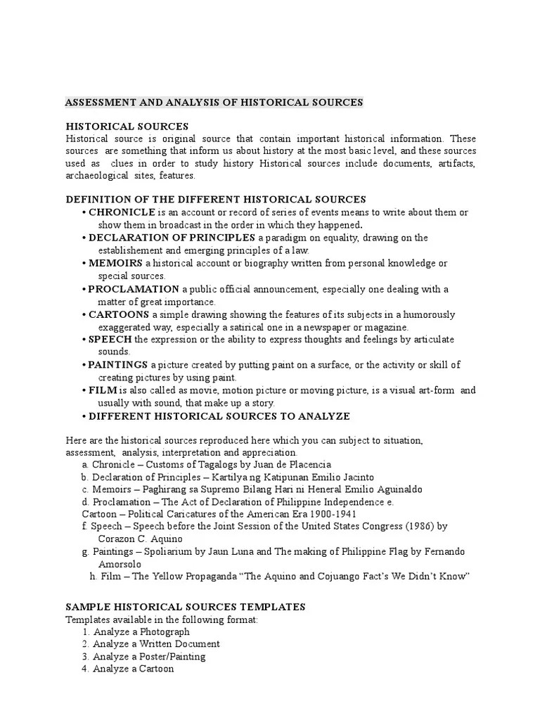 Assessment And Analysis Of Historical Sources | PDF | Primary Sources | Philippines