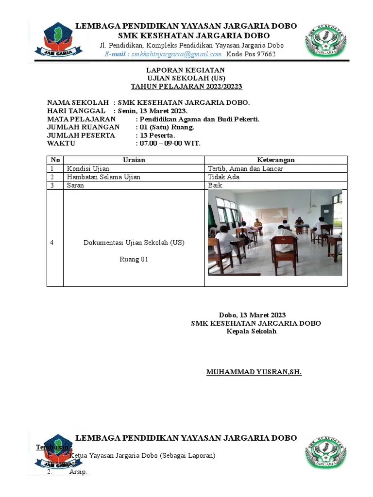 Laporan Kegiatan Ujian Sekolah Part II 2023 | PDF