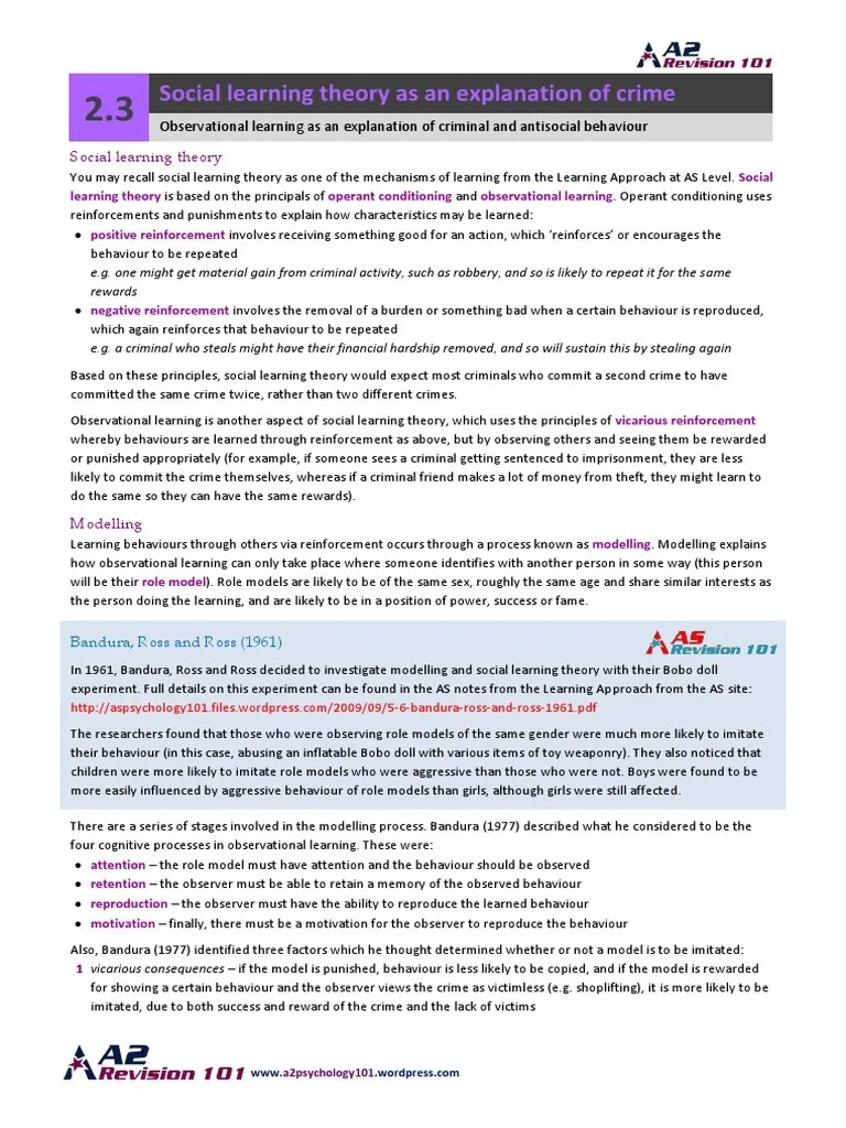 2 3 Social Learning Theory As An Explanation Of Crime | PDF ...