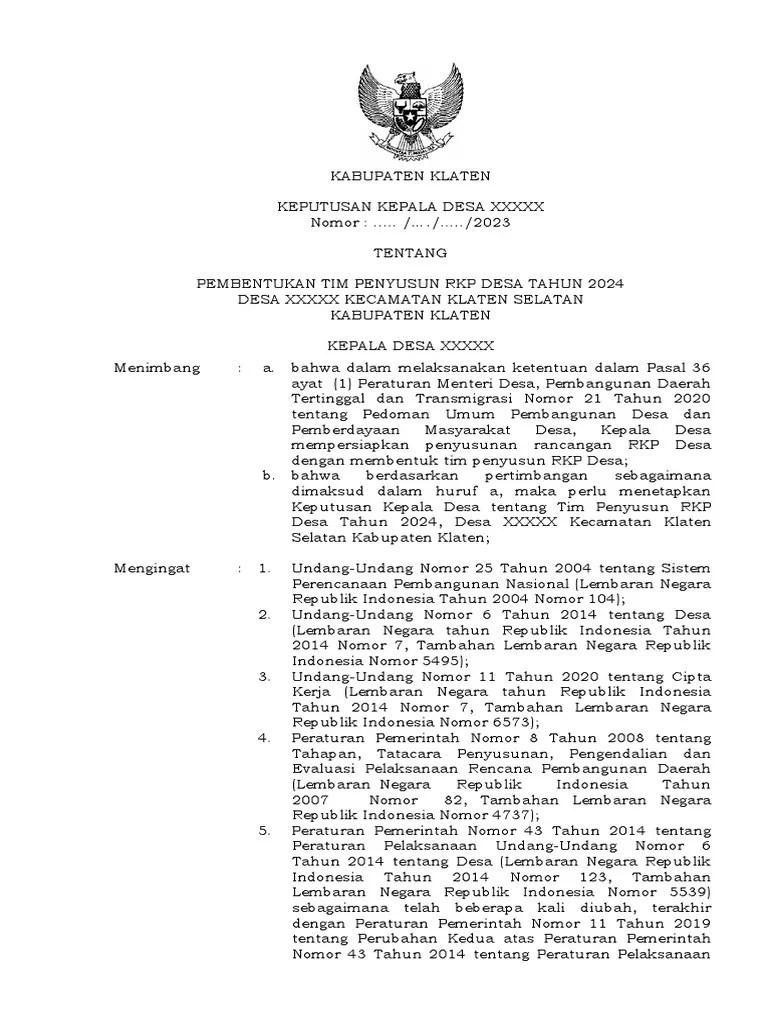 SK Tim Penyusun RKP Desa 2024 | PDF