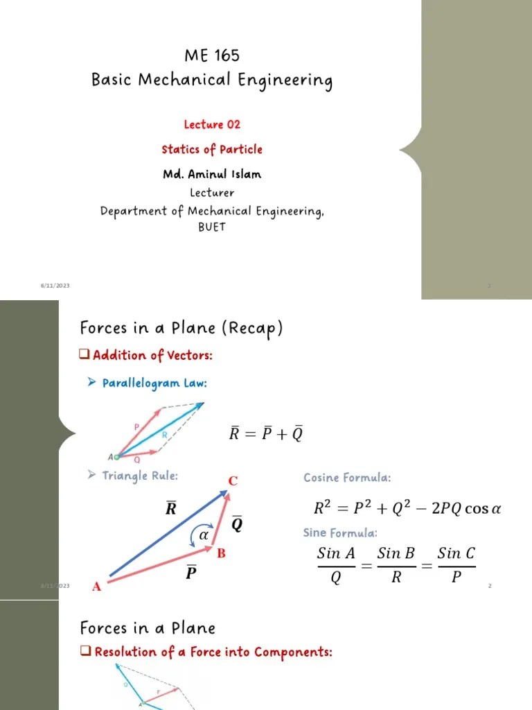 Lecture 2 Statics Of Particle Part 1 | Download Free PDF | Force | Algebra