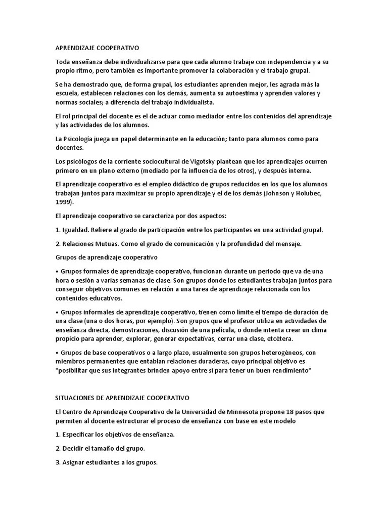 APRENDIZAJE COOPERATIVO - Docxxx | PDF | Enseñando | Aprendizaje