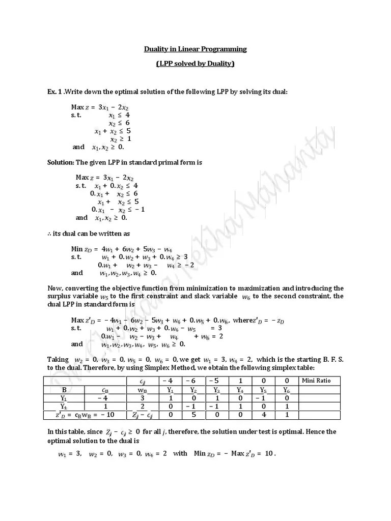 Duality In Linear Programming 3 - Solved Examples | PDF | Linear ...