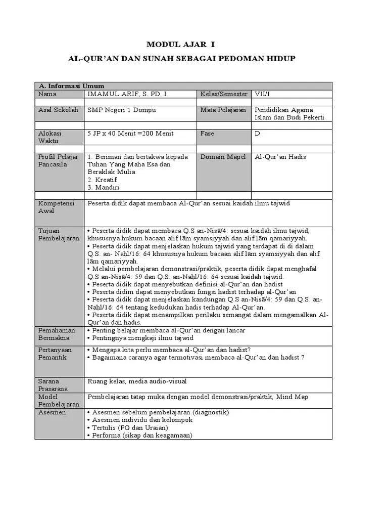 MODUL AJAR RPP - Imamul Arif S7 | PDF