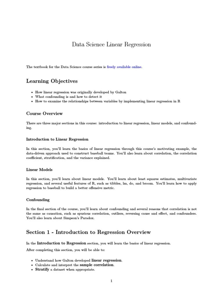 Data Science Linear Regression | PDF | Regression Analysis | Linear ...