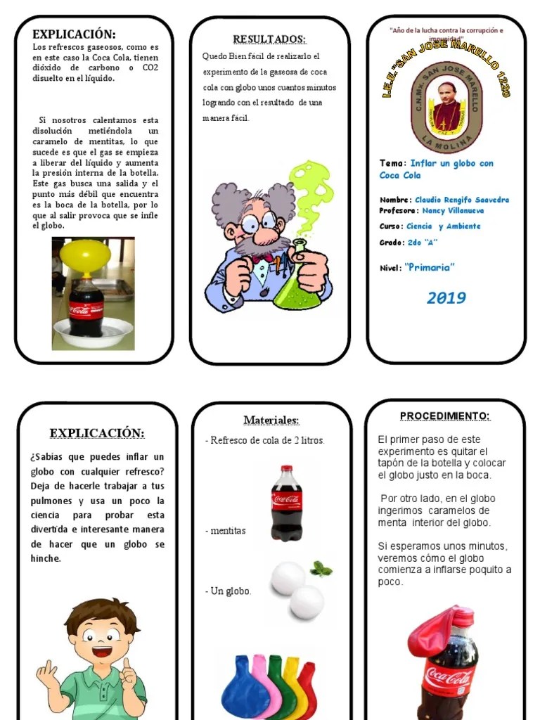 Triptico Inflar Globo Con Gaseosa De Coca Cola | PDF | Refresco